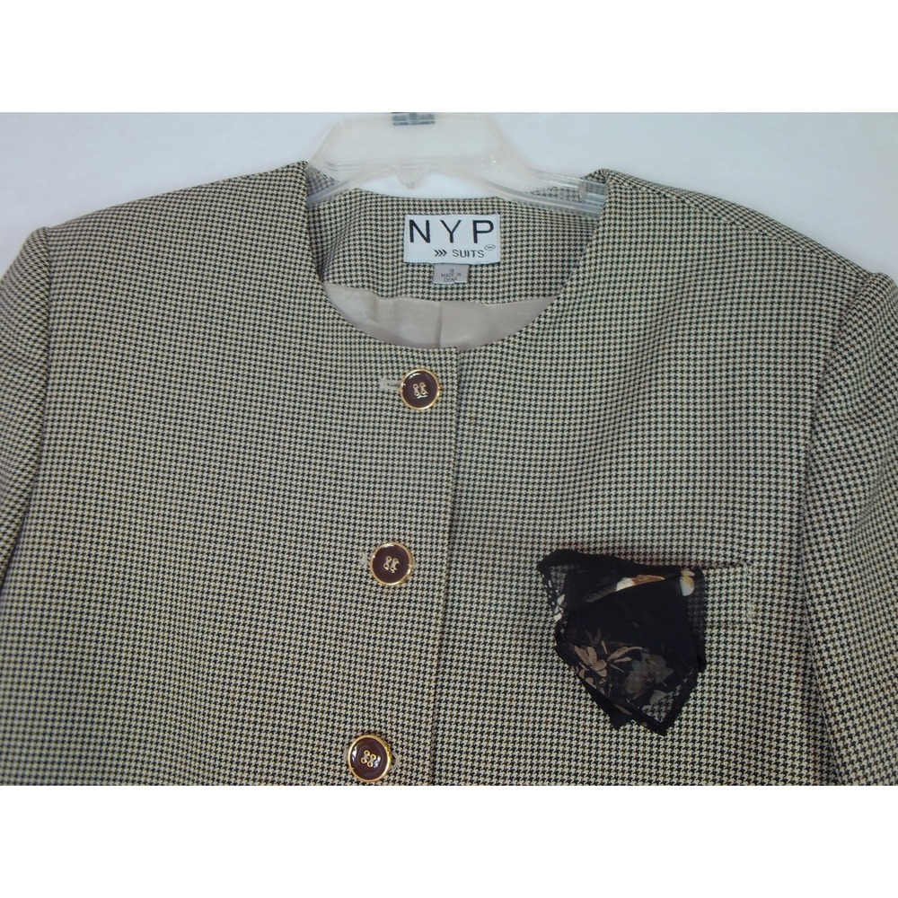NYP‎ Suits Ladies Blazer Sz 18 Brown Houndstooth Fully Lined 100% Polyester